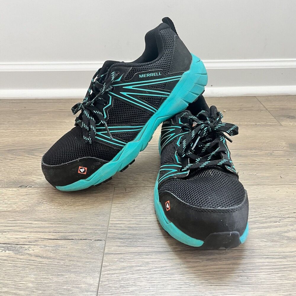 Merrell‎ Women's Fullbench Superlite Alloy Toe CSA Work Shoe Black/Teal Size 7.5